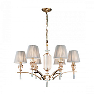 Подвесная люстра Favourite Sade 2690-6P, D790*H465/1465, золотой гальваники, абажуры из серой нити, декоративные элементы выполнены из прозрачного стекла