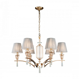 Подвесная люстра Favourite Sade 2690-6P, D790*H465/1465, золотой гальваники, абажуры из серой нити, декоративные элементы выполнены из прозрачного стекла