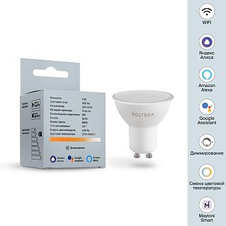 2425 Лампа светодиодная диммируемая Voltega Wi-Fi 5W 400Lm  GU10, 2700K-6500K MIX DIM
