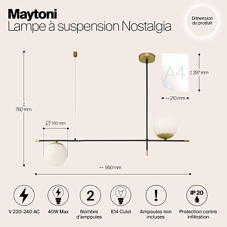 Светильник подвесной Maytoni Nostalgia MOD048PL-02G, черный-золото