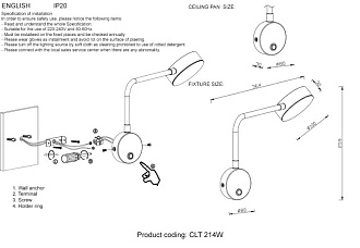 Бра 9W, 3000K, 36 см, Crystal L ux CLT 214W BL Черный