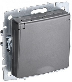 BRITE Розетка с заземлением с защитными шторками и крышкой 16А IP44 РСбш10-3-44-БрС сталь