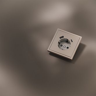 Накладка для розетки с заземлением и защитными шторками, с USB A+C, S70 Metal, платина Voltum VLSM001010