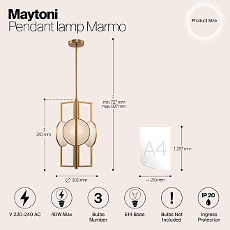 Светильник 31 см, Maytoni Marmo MOD099PL-03G, золото