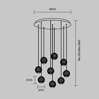 Каскадная люстра 60*60*316 см, LED, 3000К, Maytoni Sapphire MOD293PL-L56BS3K латунный