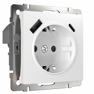 W1171701 Розетка с заземлением, шторками и USB тип A+C, белый Werkel, 4690389176418