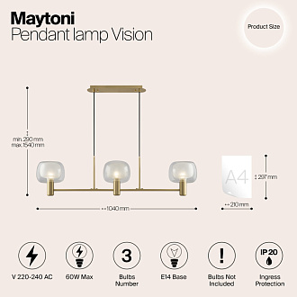 Светильник 104 см, Maytoni Vision MOD411PL-03G, золото