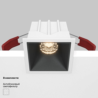 Светильник 7 см, 10W, 3000K, Maytoni Downlight Alfa LED DL043-01-10W3K-SQ-WB, белый-черный, вр 5,5*5,5 см
