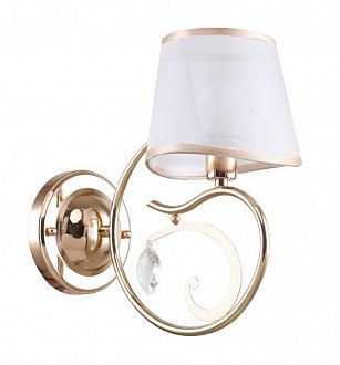 Бра F-Promo Charm 2756-1W, D265*W170*H285, французское золото, плафон из белой ткани с золотой лентой, подвес из хрусталя высшего качества