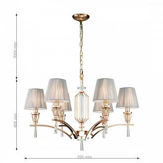 Подвесная люстра Favourite Sade 2690-6P, D790*H465/1465, золотой гальваники, абажуры из серой нити, декоративные элементы выполнены из прозрачного стекла