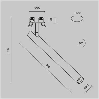 Встраиваемый светильник 3*3*32,6 см, LED, 6W, 4000К, Maytoni Technical Focus T C141RS-L300-6W4K-B черный, вр 5,5 см