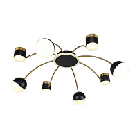 Люстра F-Promo Canvas 3096-8P, D920*H270, каркас светильника сочетает два цвета - черный и латунь, плафоны разных форм и размеров из белого акрила. Световый эффект - отражение луны и звезд на