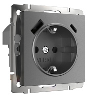 W1171764 Розетка с заземлением, шторками и USB тип A+C , графит матовый Werkel, 4690389194436