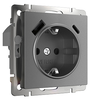 W1171764 Розетка с заземлением, шторками и USB тип A+C , графит матовый Werkel, 4690389194436