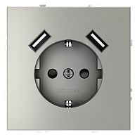 Розетка встраиваемая Voltum S70 с заземлением и защитными шторками, 16А, с USB, A+A, сталь пластик Soft touch VLS040405