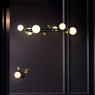 Подвесная люстра 75*180 см, 30W, Favourite Sparrow 4324-6P черный, матовое золото, белое стекло