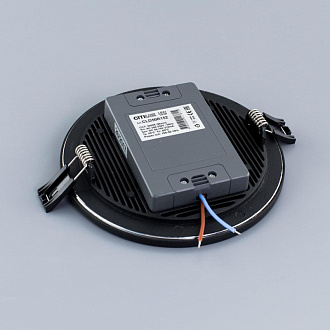 Светильник, 14 см, 15W, 3000К, черный, теплый свет, Citilux Омега CLD50R152, встраиваемый LED, вр 12,5 см