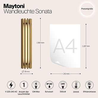 Светодиодный светильник 36 см, 12W, 3000K, Maytoni Sonata MOD410WL-L12BS3K, латунь