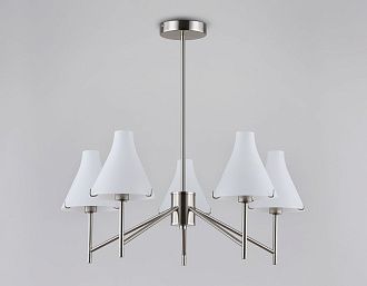 Люстра со стеклянными плафонами на штанге **59- см, 5*E14*40W, K, Ambrella Light High Light LH57123, никель
