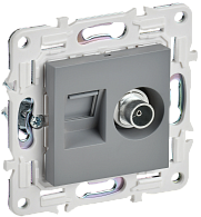 SKANDY Розетка двойная TV+RJ45 кат.5E SK-A14Gr сер. IEK, SK-AK20-1-K03