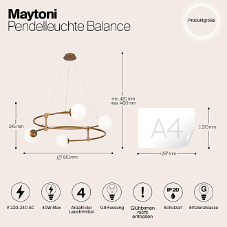 Светильник 61 см, Maytoni Balance MOD317PL-04G, золото