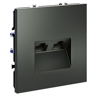 Розетка компьютерная встраиваемая Voltum S70 двойная RJ45+RJ45 кат.6, титан пластик Soft touch VLS060206