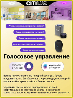 Светильник 67 см, 100W, 3000-5500К с Алисой, Citilux Диамант Смарт CL713A100G Хром, с пультом