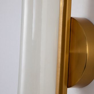 Бра Favourite Plunger 3011-2W, D105*W100*H500, латуни, плафон из искусственного белого мрамора, стеклянный декор по краям