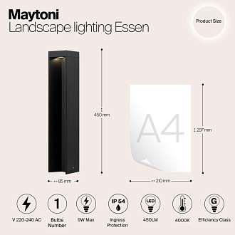 Светодиодный светильник 45 см, 9W, 4000K, Maytoni Essen O596FL-L9B4K, черный
