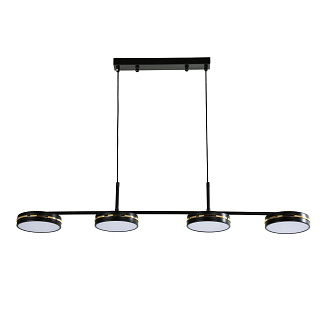 Подвесная люстра F-Promo Disco 4042-4P, L1000*W150*H140/1140, каркас матового черного цвета, рассеиватели из белого акрила, декоративные линии цвета золота