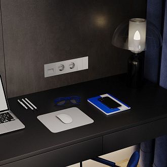 Выключатель встраиваемый Voltum S70 двухклавишный 10А, сталь пластик Soft touch VLS020105