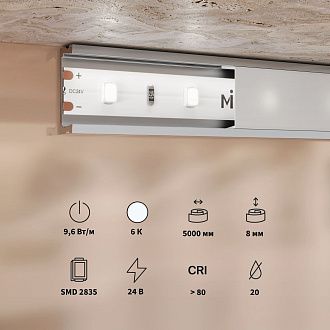 Светодиодная лента Base 24В 2835 9,6Вт/м 6000K 5м IP 20 201179 Maytoni Technical, цена за метр, катушкой по 5 м