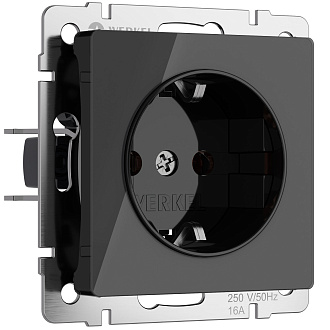 W1171148 Розетка с заземлением и шторками, черный акрил Werkel, 4690389197710