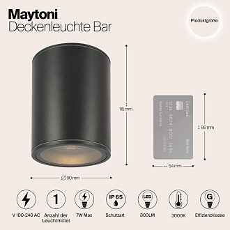 Светильник 9 см, 7W, 3000K, Maytoni Bar O306CL-L7GF, графит, IP65