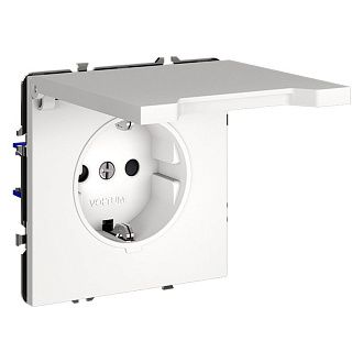 Розетка встраиваемая Voltum S70 с заземлением, защитными шторками и крышкой 16А, белый матовый пластик Soft touch VLS040302