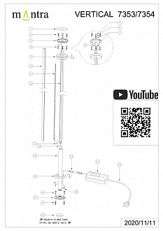 Торшер *8*300 см, LED *  40W, 3000К Mantra Vertical 7353, белый