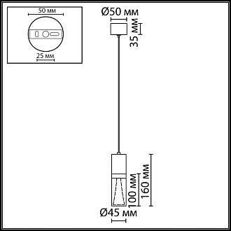 Подвесной светильник *65*220- см, 1*LED*4W, 3000K, Odeon Light Defance 7143/4L, черный