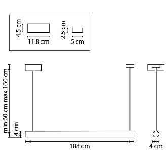 Подвес4 108*60/160 см, 30W 3000K Lightstar Palla 737117 Черный