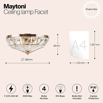 Светильник 40 см, Maytoni Facet MOD094CL-04G, золото