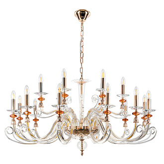 Люстра 115 см, Crystal Lux CATARINA SP12+6 V2 GOLD/TRANSPARENT-COGNAC Золотой/Прозрачный
