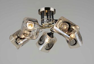 Люстра Ø560 x H250, мм, 5*40W (200W), AB+BK (Бронза + Черный) Rilon 1715/5 AB+BK