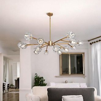 Люстра на штанге Boule De Cristal Round Chandelier 18 120*120*30 см, 18*G9*40W, ImperiumLoft 40.1218, Латунь
