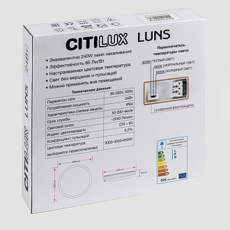 Светильник 29 см, 24W, 3000К-6000К IP64 Citilux CL711021V LUNS Черный