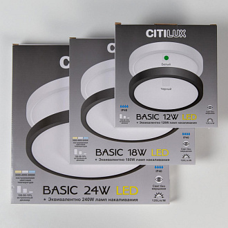 Светильник 30 см, 24W, 3000-4000-5000K, 2900 Lm, IP40, 10 м2 Citilux Бейсик CL738241V, LED, черный