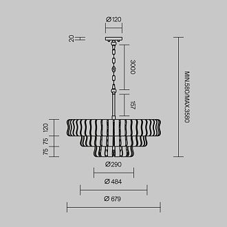 Подвесной светильник *67,9*58-358 см, 9*E14*40W, Maytoni  MOD538PL-09MG, Матовое Золото