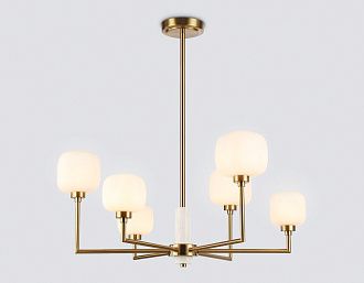 Люстра на штанге с мрамором **30-68 см, 6*G9*40W, K, Ambrella Light High Light LH53015, латунь