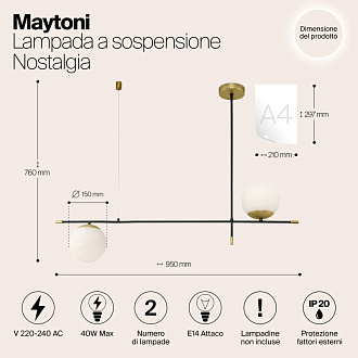 Светильник подвесной Maytoni Nostalgia MOD048PL-02G, черный-золото