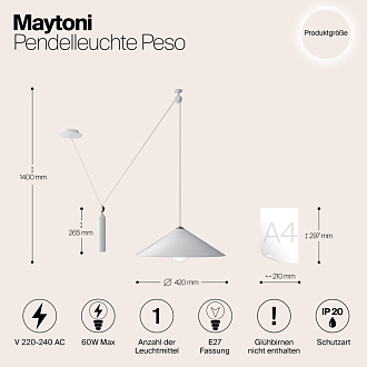 Светильник подвесной Maytoni Peso P080PL-01W, белый