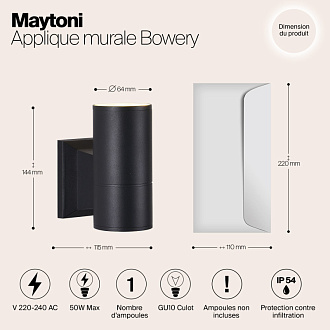 Уличный настенный светильник Maytoni Bowery  O574WL-01B, черный/матовый