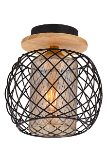 Люстра Ø200 x H220, мм, 1*40W, BK+COP (Черный+Латунь) Rilon 4791/1H BK+WOOD